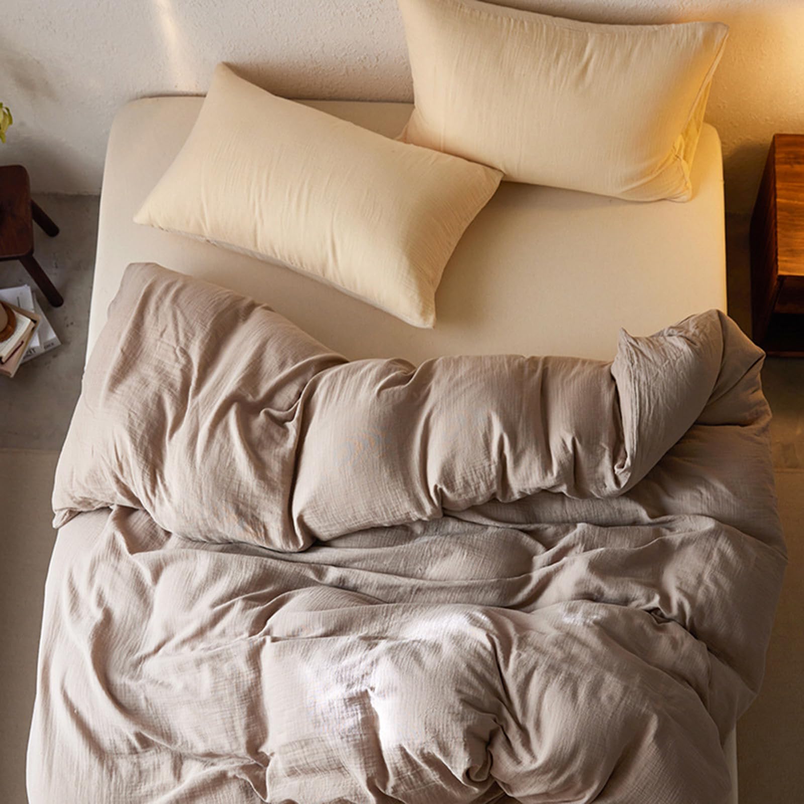 Parure de lit en mousseline anti transpirante en coton doux gris 240x220