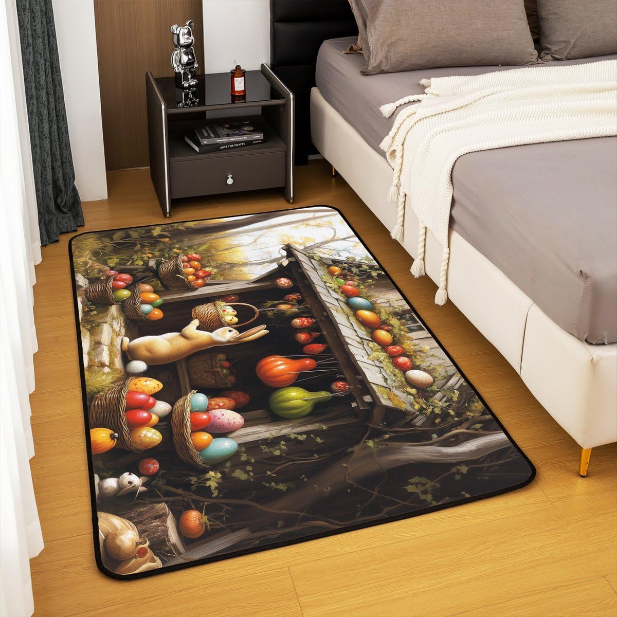 Erosebridal Easter Rabbit Area Rug 5x7 for Living Room Bedroom,Vintage Bunnies Rug,Easter Harvest Carpet for Kids Toddler,Pet Animals Decorative Accent Rug Greetings and Presents for Easter Day