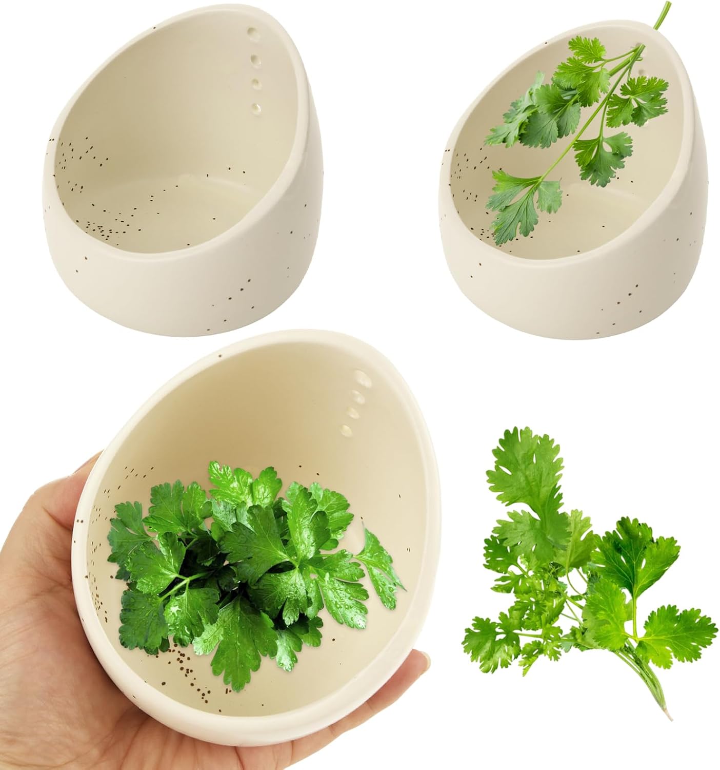 3Pcs Pottery Herb Stripper Bowl with Different Hole Sizes, Herb Stripper Tool for Removing Stems and Leaves