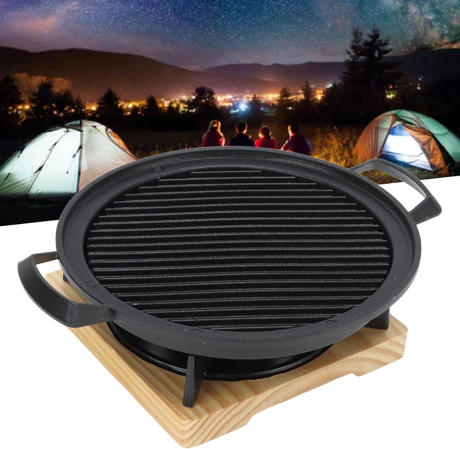 Outdoor Grill Stove, Portable Tabletop BBQ Grill, Die Casting Aluminium Multifunctional Grill for Camping Picnic Travel with Synthetic Wood Panels and Non - Stick Baking