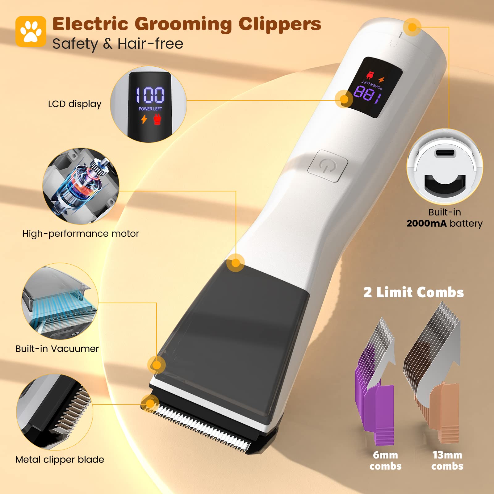 Pawaboo Dog Grooming Kit & Vacuum & Dryer 3-in-1, Professional Dog Grooming Clipper with 7 Pet Grooming Tools for Shedding & Drying Pet Hair, Dog Hair Dryer with Heater & Adjustable Speed, 1L Dust Cup