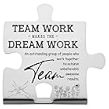 Team Work Makes the Dream Work Desk Puzzle Sign for Coworkers Employees Friends, Stainless Steel Motivational Gift for Team Appreciation, Engraved Office Decor Recognition Plaque - FSD327