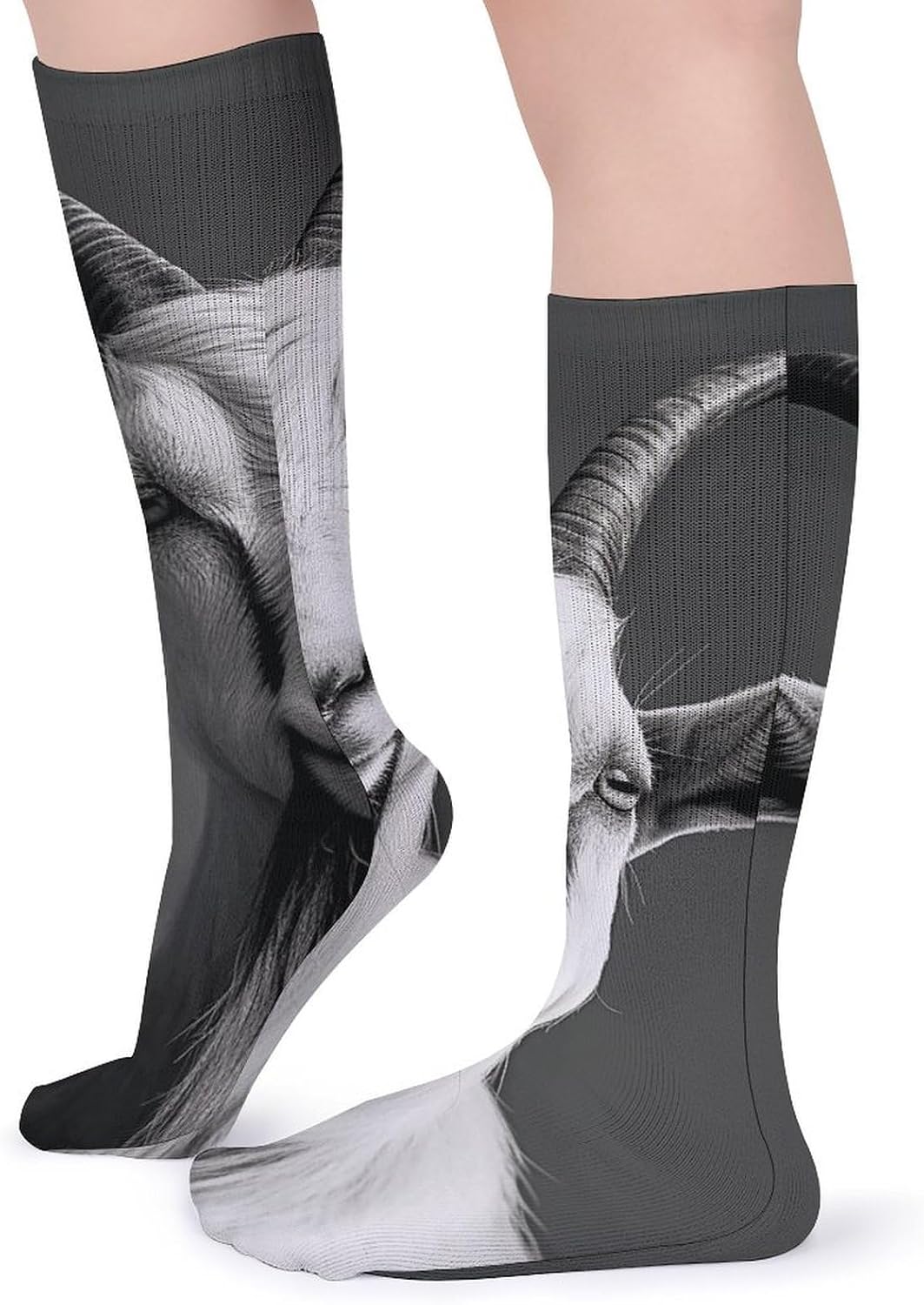 Breathable Crew Sock, Moisture Wicking, Athletic Calf Socks, Cozy | Black And White Goat Compression Socks for Women Men, Lightweight High Work Socks for Business, Casual