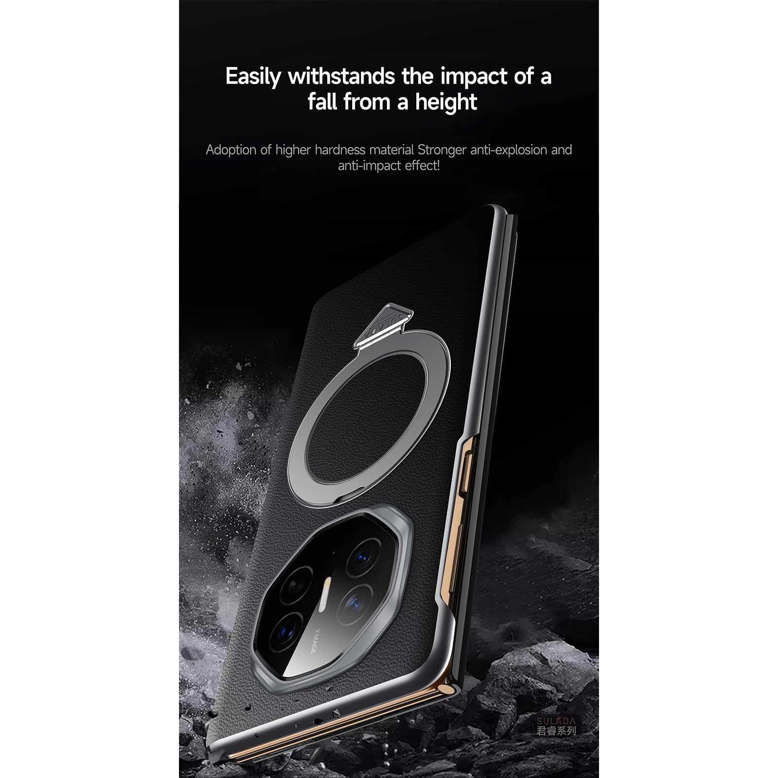 Kompatybilne z Huawei Mate XT etui Smart Clear View Case [kompatybilne z Mag-Safe] [z regulowanym stojakiem pierścieniowym] smukłe etui z prawdziwej skóry portfel z klapką, ochronne, odporne na