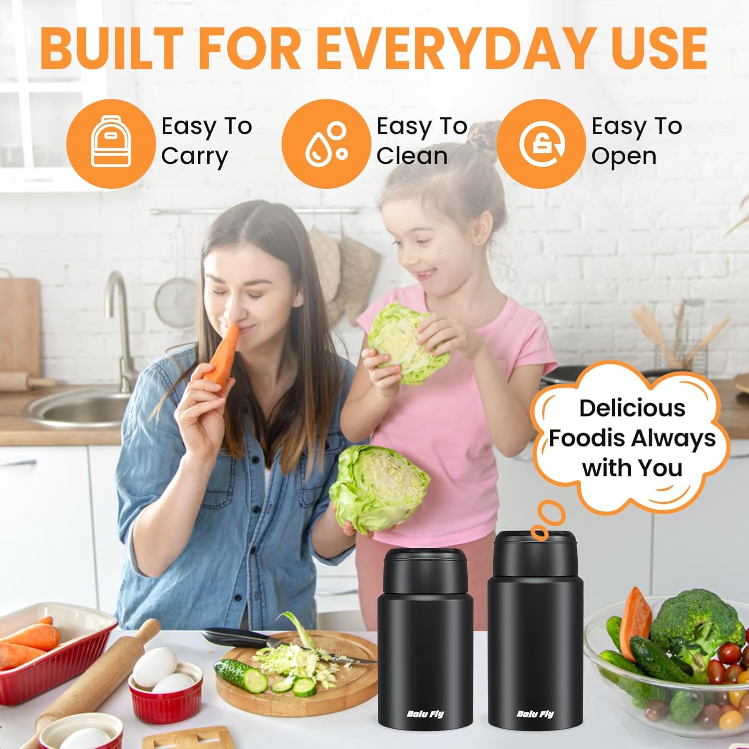 2 Pack Soup Thermo for Hot Food for Adults, Insulated Food Jar, Stainless Steel Vacuum Thermal Lunch Box Containers with Carry Bag and Spoon (18.5oz, 27oz) (Black) - Image 4