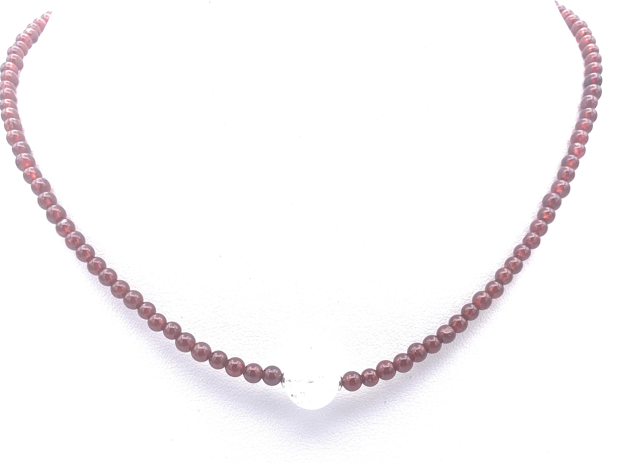 Granat Halskette mit Bergkristall Kugel Verschluss 925er Sterling-Silber