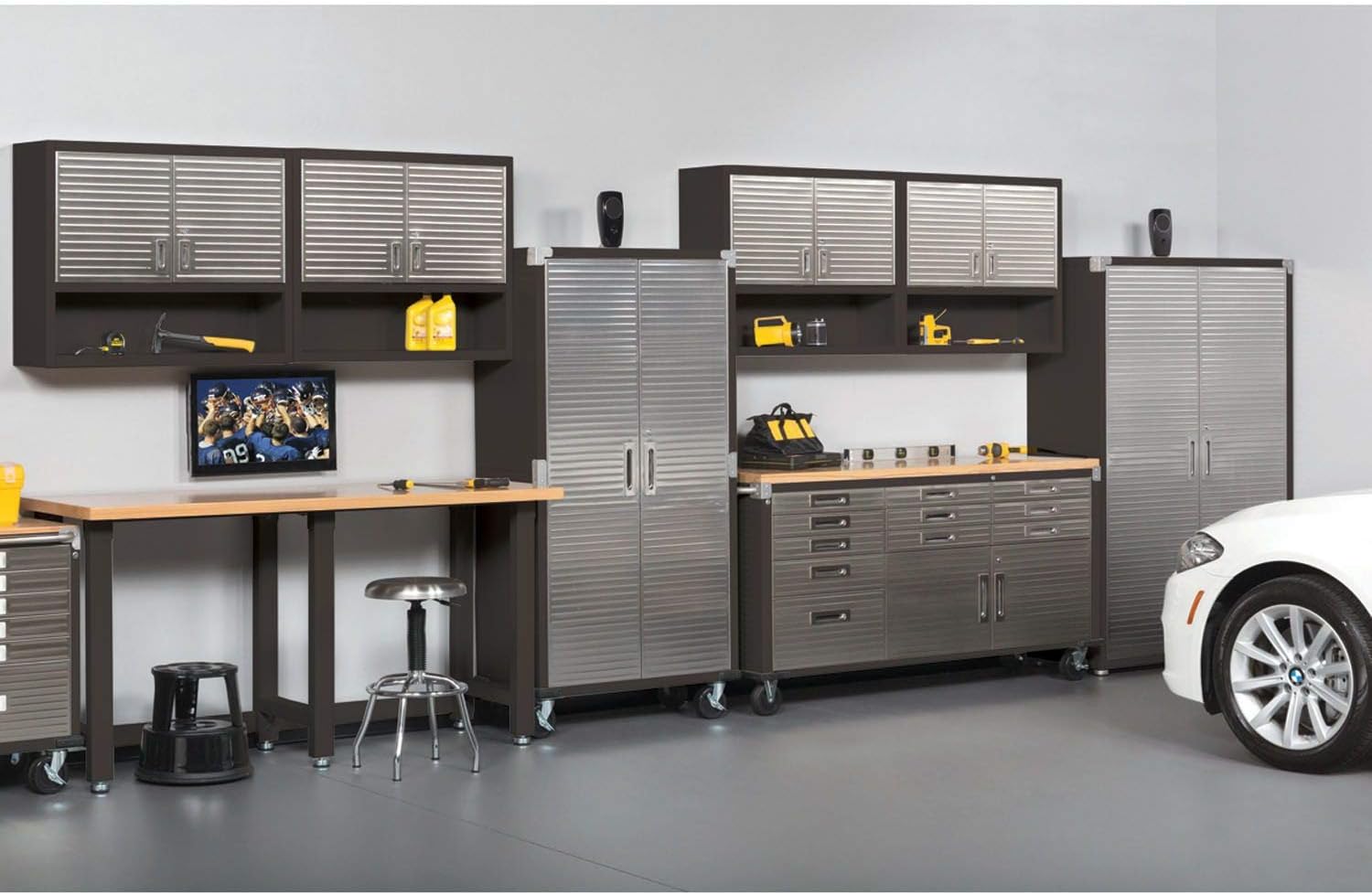 Seville Classics UltraHD Steel Rolling Lockable Storage Wall Cabinet Locker w/Adjustable Shelves for Garage, Warehouse, Office, Classroom, 36" W x 12" D x 30" H, Satin Graphite