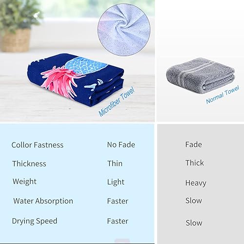 Miniatura 7 de Toalla de playa de piña de gran tamaño para niños y niñas, colorida, fina, ligera, de secado rápido, sin arena, 30 x 60 pulgadas, suave y ligera,