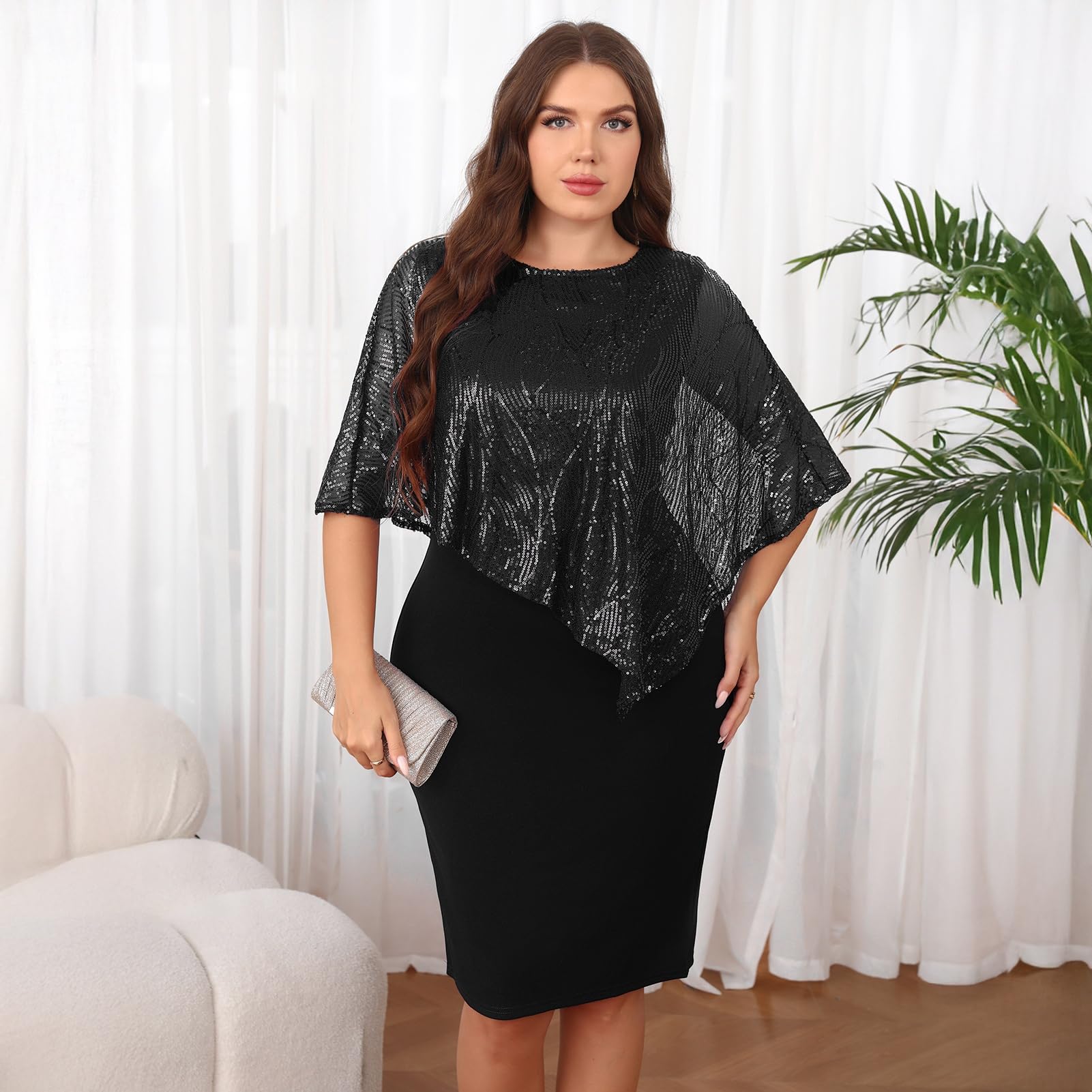 Vestido midi sin mangas con lentejuelas para mujer, vestido de tubo ajustado superpuesto de lentejuelas de gran tamaño, elegante vestido formal para fiesta de noche, cóctel, graduación, boda