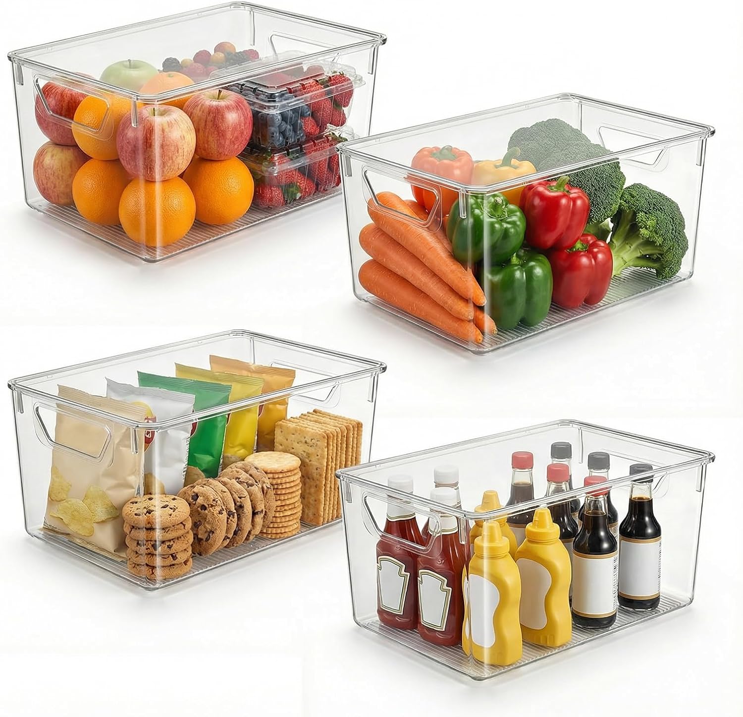 8 Pack Clear Storage Bins for Pantry, Anti-slip Kitchen Storage Bins with Lids & Handle, Stackable Pantry Organizers & Storage Containers for Fridge, Cabinet, Closet, Bathroom Local Stock
