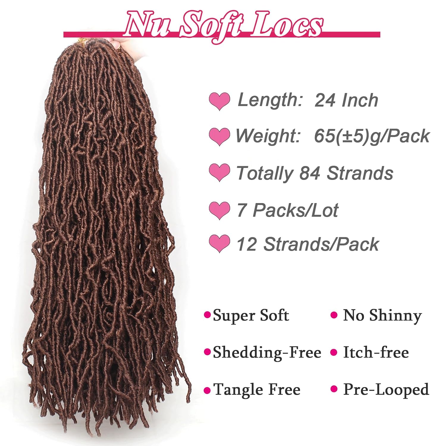 Leeven 24 Inch Goddess Soft Locs Crochet Hair 7 Packs Brown Pre-looped Messy Faux Locs Crochet Hair 84 Strands Distressed Faux Locs Hair for Women 12 Strands/Pack