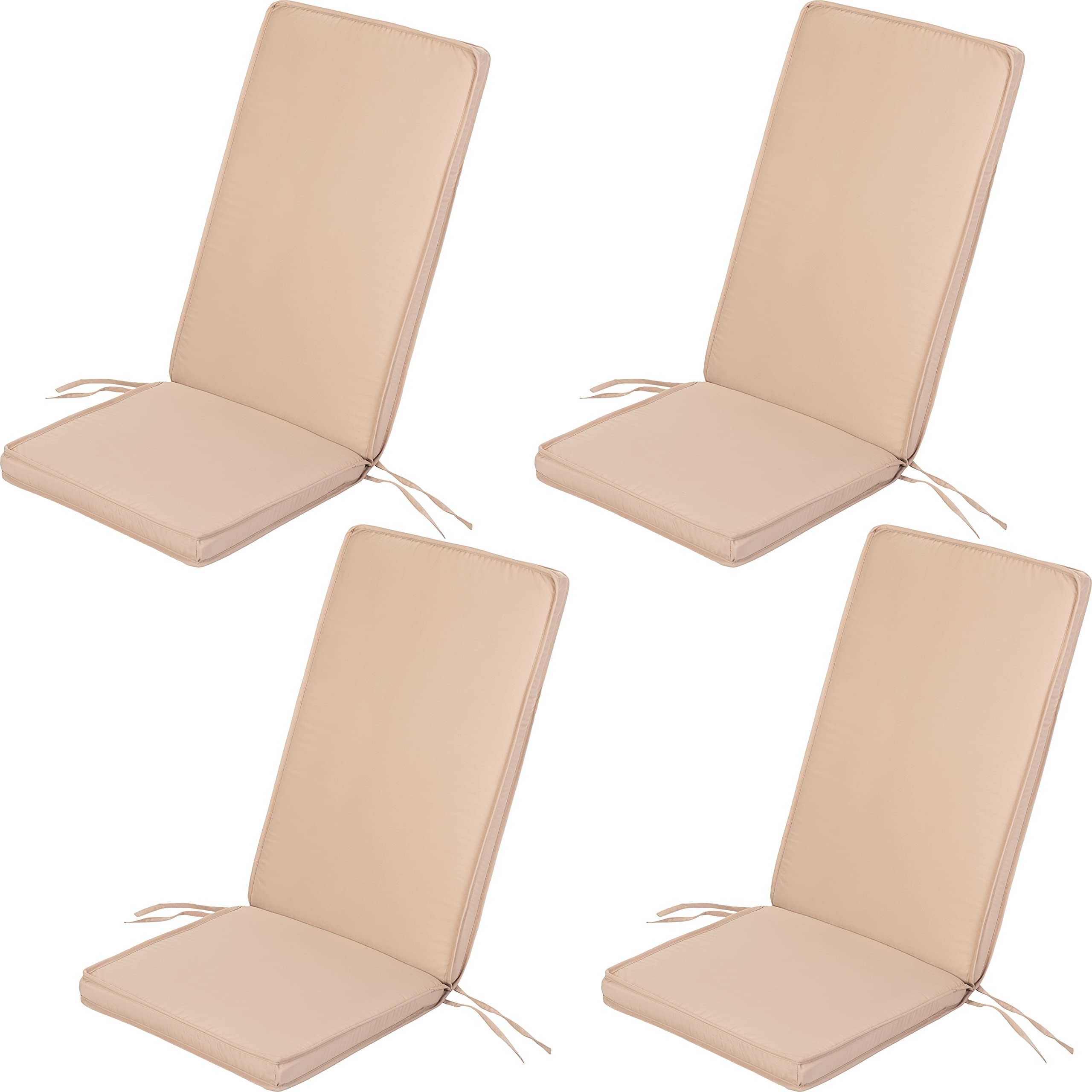 Gardenista Garden Highback Chair Seat Pad | Water Resistant Indoor Outdoor Seat and Back Cushion | Soft and Thick Chair Pads with Secure Ties | Durable Patio Furniture Cushions (4 Piece, Stone)