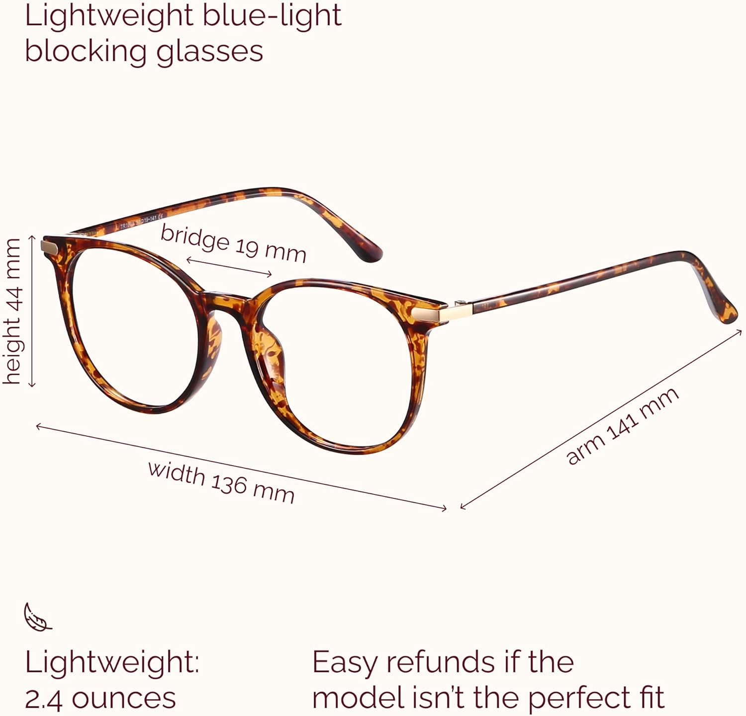 Gaoye Blue Light Blocking Glasses, Retro Round Eyewear Frame Anti Eyestrain Computer Glasses for Women Men (Tea Leopard/Transparent Lens) - Image 3