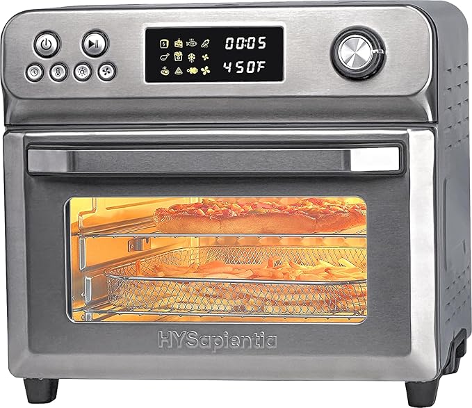 HYSapientia Air Fryer Convection Oven Countertop, 24Quart 10-in-1 Large Toaster Oven Combo with LED Display Knob Control, 1800W Stainless Steel, Full Accessory Set