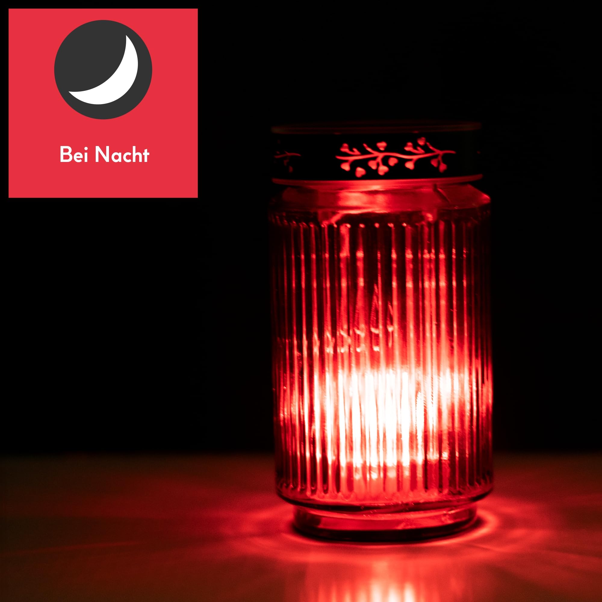 HOFER KERZEN LED Solar Grablicht aus Glas ROT 3 Jahre Leuchtdauer wetterfest Solar Grabkerze LED Friedhofskerze
