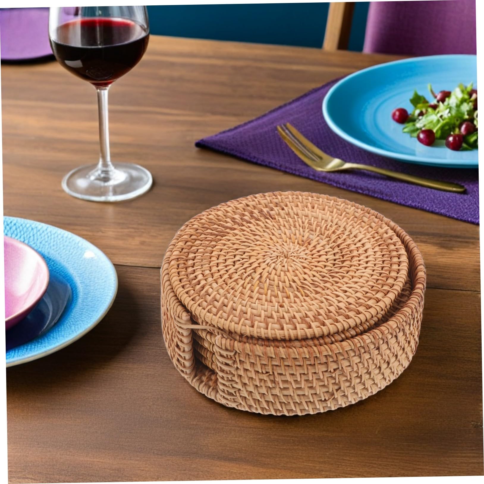 Toyvian 6piezas Posavasos de Mimbre Tejidos Mano Redondos Resistentes al Calor para Proteger Mesa y Tazas de Café Juego de Salvamanteles Naturales