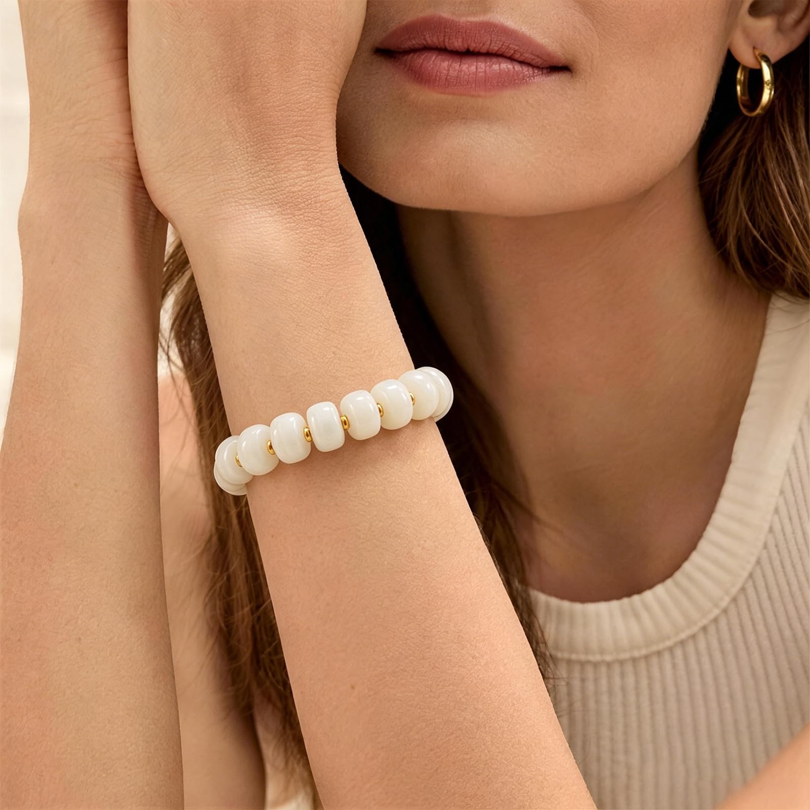 Braccialetto con perline grosse da donna, multicolore, con grandi perline in resina acrilica, elastico e allungabile, braccialetti alla moda e di tendenza, gioielli boho per vacanze estive al mare.