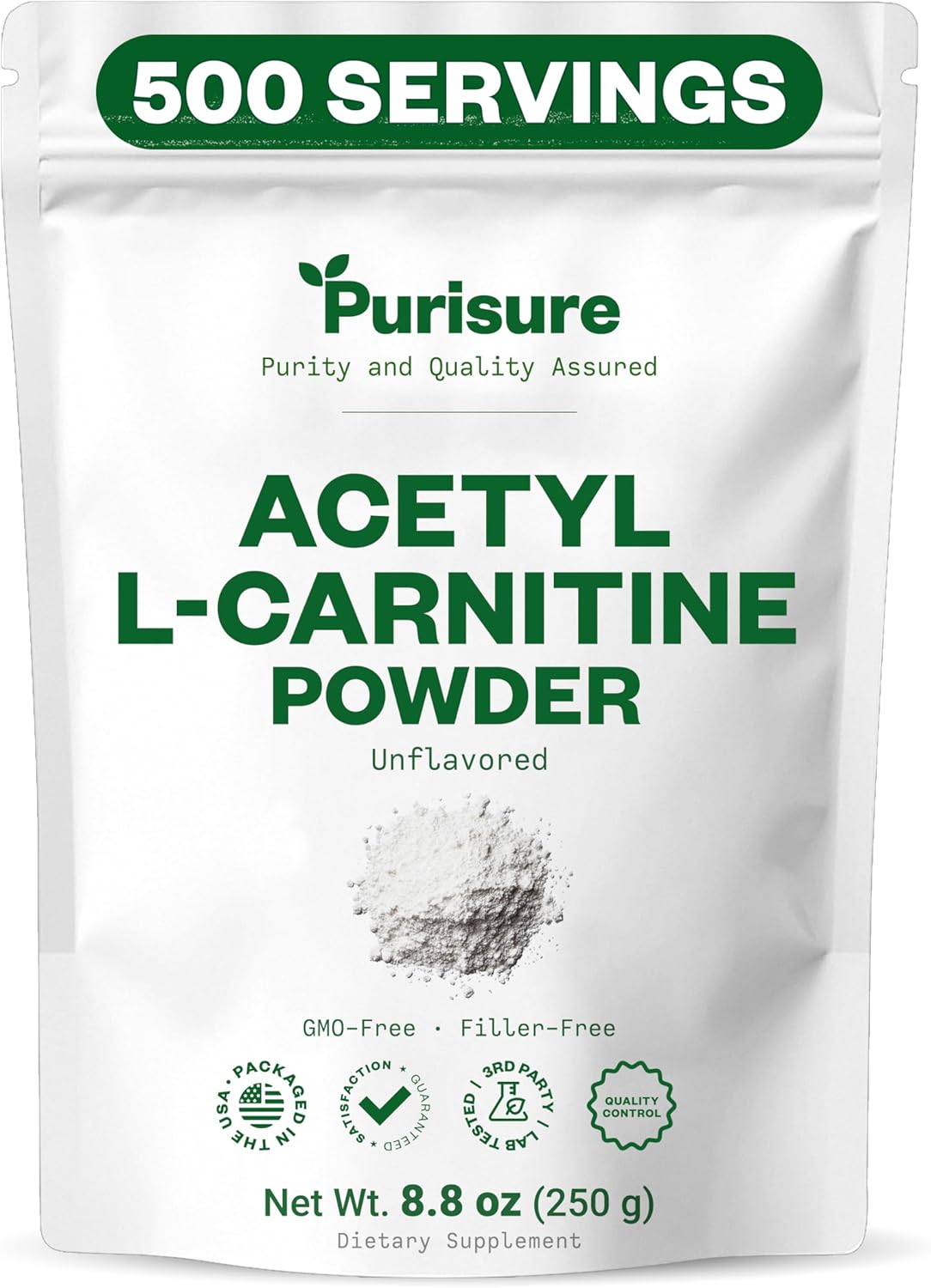Purisure Acetyl L-Carnitine Powder ALCAR Powder, Amino Acid Supplement, Acetyl L-Carnitine Supplement for Better Cognitive Performance and Muscular Endurance, Gluten Free, Non-GMO, 250g (8.8 oz)