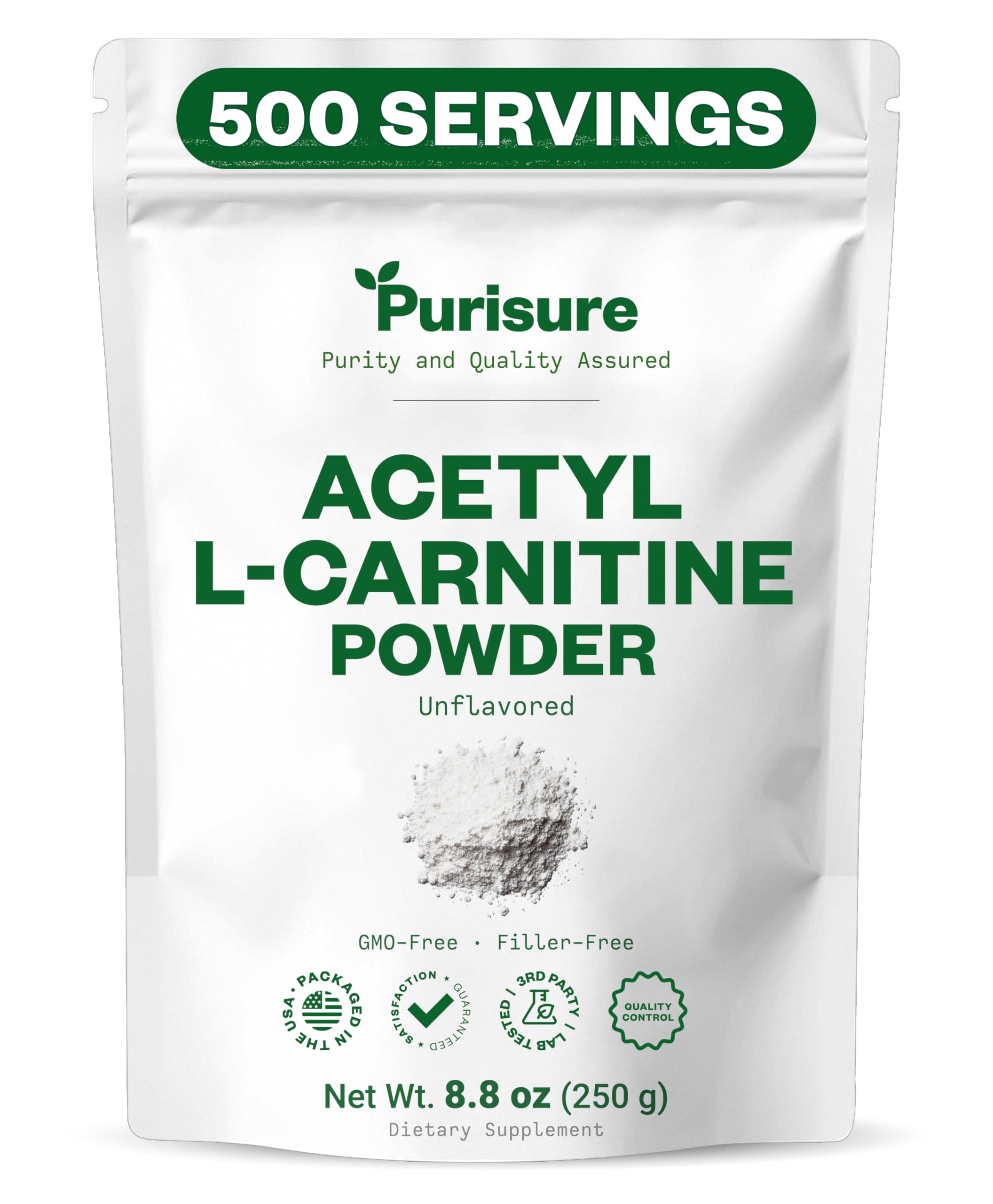 Amazon.com: Purisure Acetyl L-Carnitine Powder ALCAR Powder, Amino Acid  Supplement, Acetyl L-Carnitine Supplement for Better Cognitive Performance  and Muscular Endurance, Gluten Free, Non-GMO, 250g (8.8 oz) : Health &  Household
