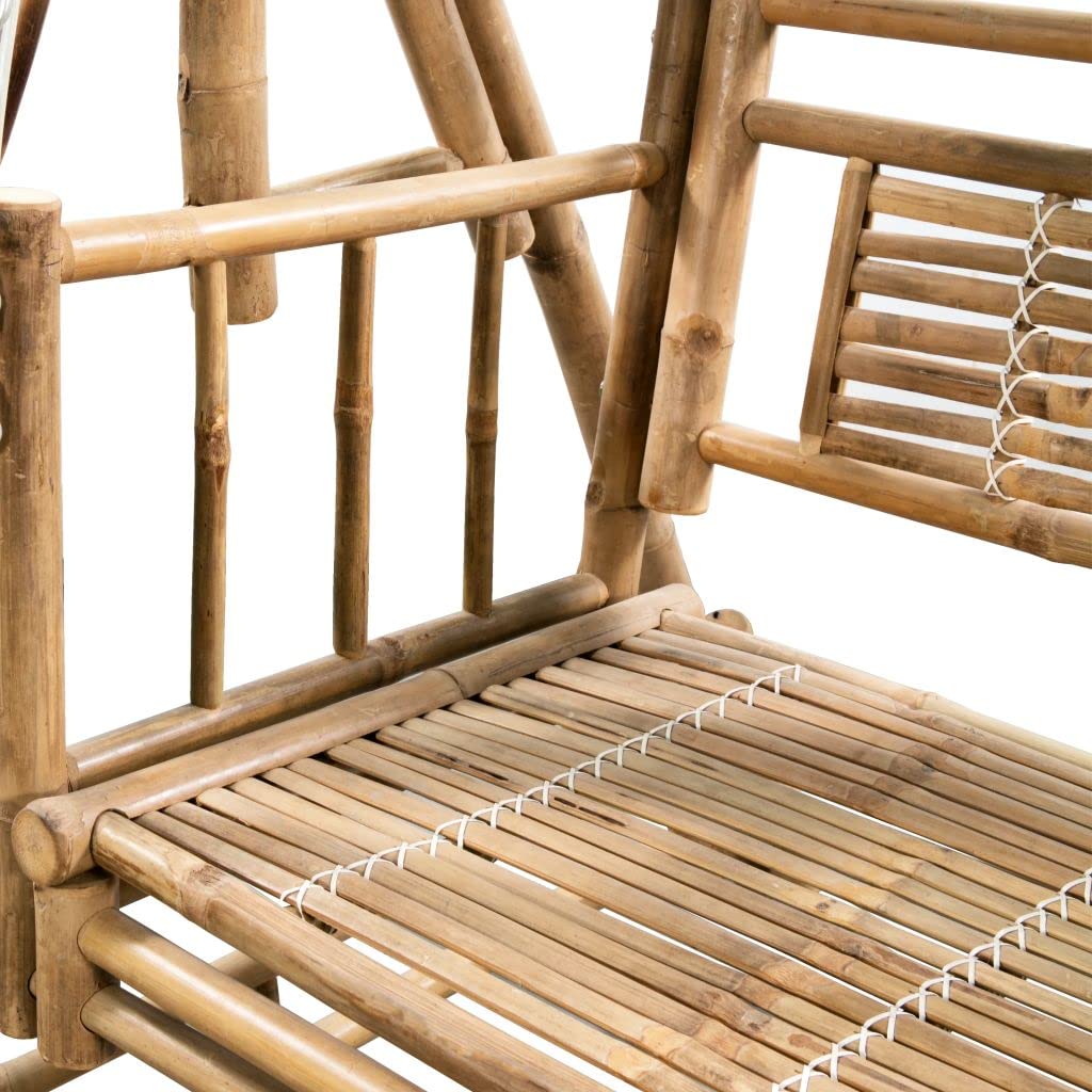 Banco Columpio de Dos plazas bambú y Hojas de Palma, Columpio Jardin Exterior, Balancin Jardin Exterior, Muebles Jardin Exterior, Balancin Balcon, 202 cm