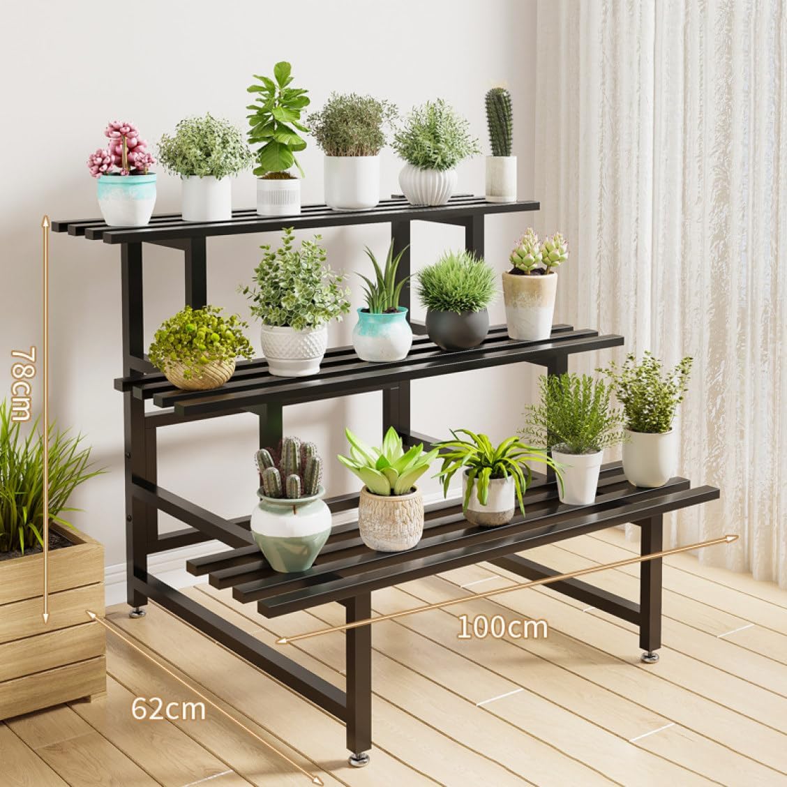 [GZGZ] フラワースタンド ２段 プランターラック フラワースタンド 屋外 100*62*78 植木鉢ラック 園芸ラック 花置き