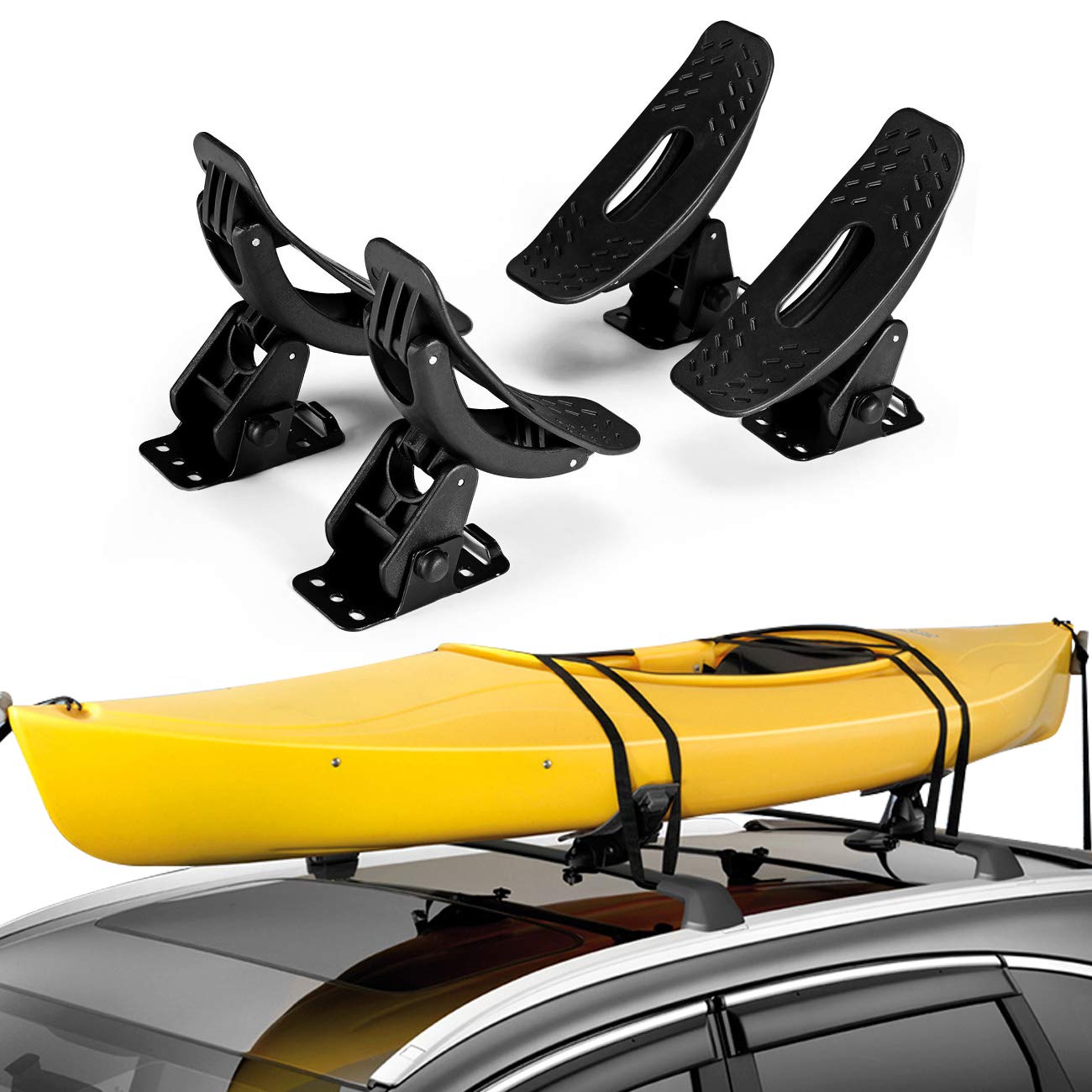 Alavente Kayak Saddles, Boat Canoe Carrier Tie Down Straps Surf Ski Roof Top Mounted on Car SUV