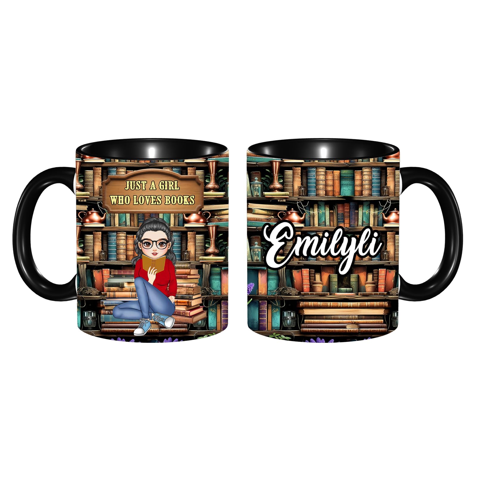 Personalized Just a Girl Who Loves Books Coffee Mug, Custom Name Reading Books Lover Mug Gifts for Women Reader, Reading Book Cup, Christmas Librarian, Bookworm, Bookish,Teacher Gift