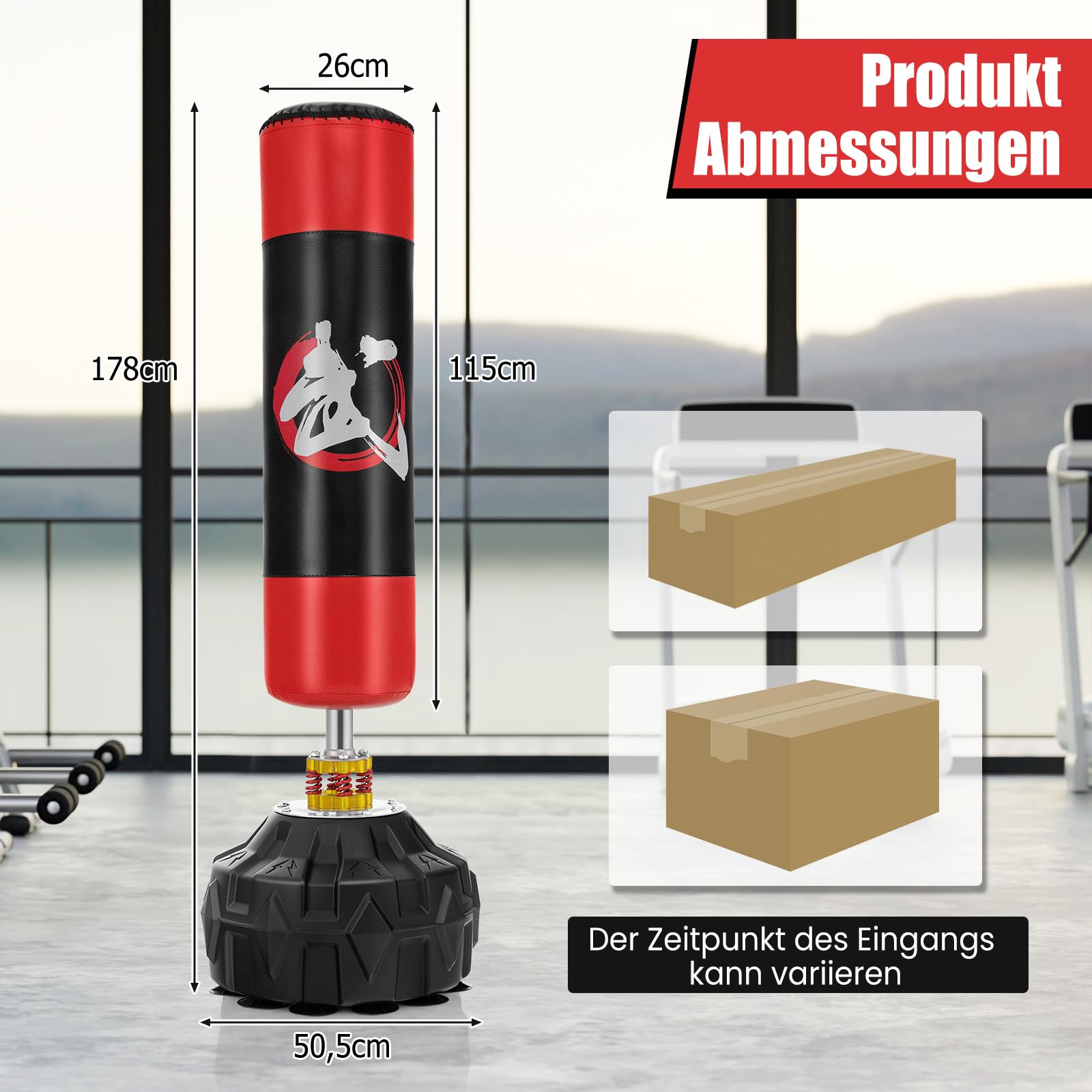 GYMAX Boxsack Set stehend, Standboxsack mit 12 Saugfußbasis & Stoßdämpfer, Boxsack Erwachsene, MMA Boxpartner Boxing Trainer Heavy Boxsack mit Saugfuß