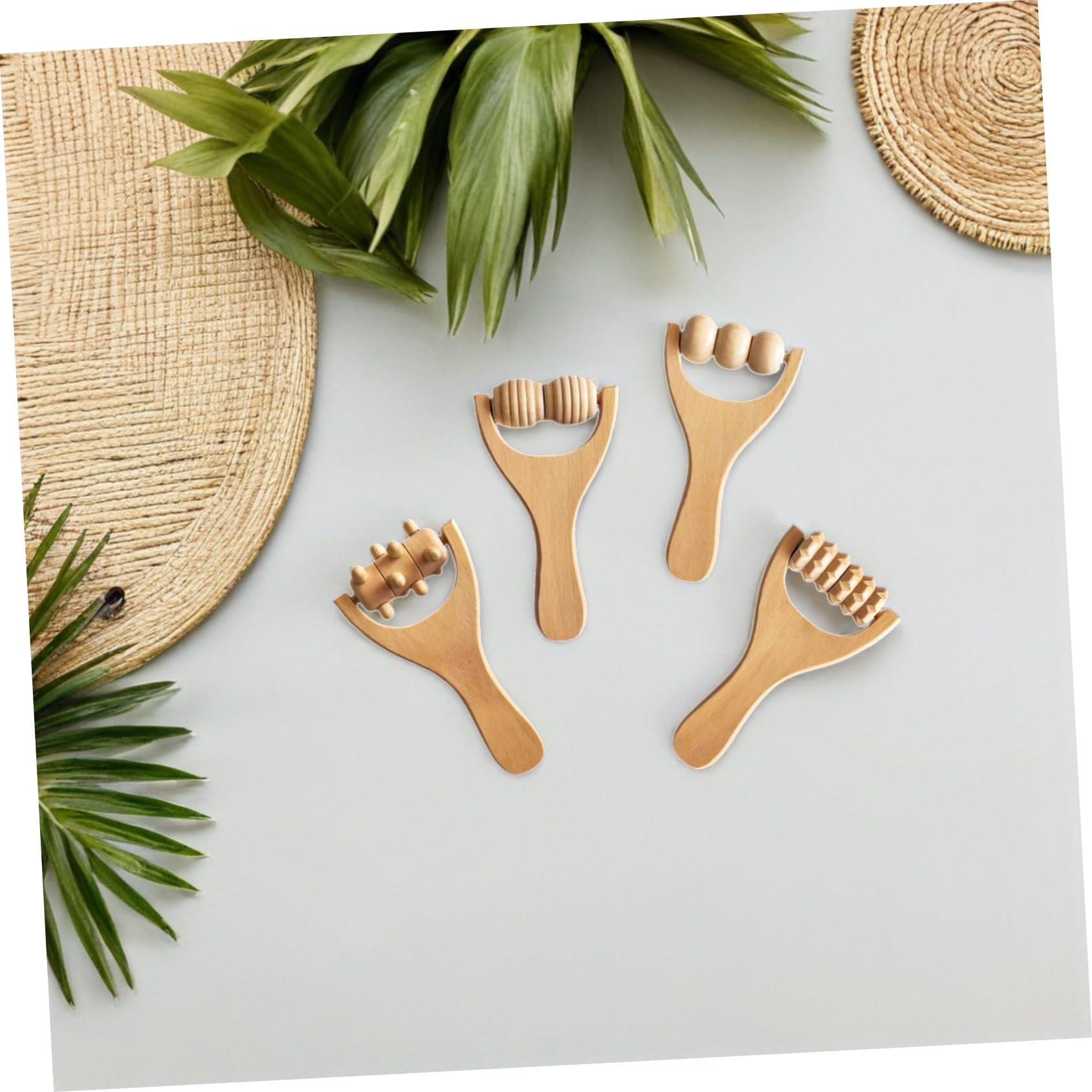 8 piezas Herramienta de Masaje de Madera para Pies Espalda Cuello y Brazos Portátil y Ligera Multifuncional para Aliviar Dolores Musculares y Mejorar Circulación