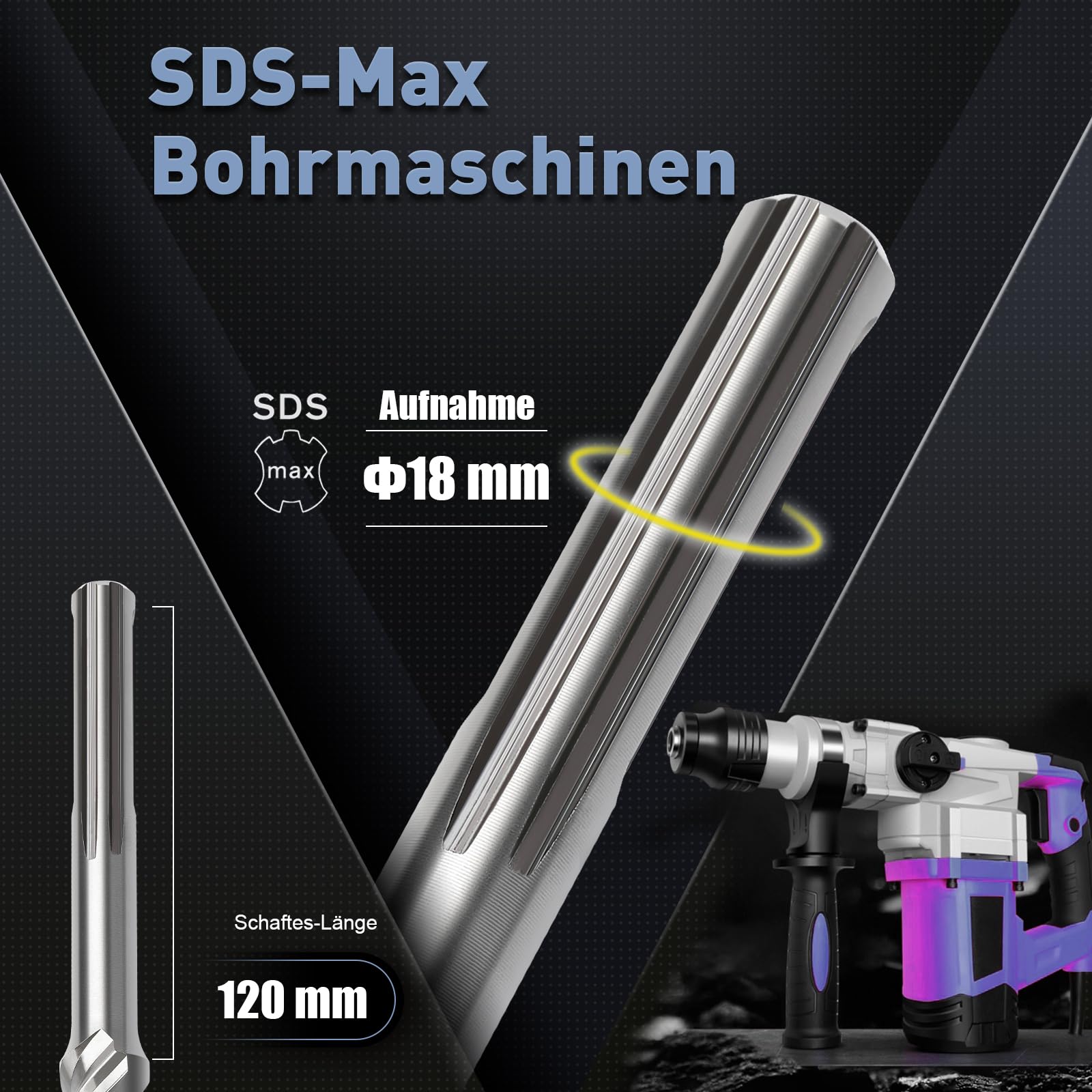 Punta SDS Max a doppia elica, con 4 taglienti in carburo di tungsteno, per trapano a percussione, ideale per calcestruzzo, pietra e pietra naturale, 32 x 260 mm
