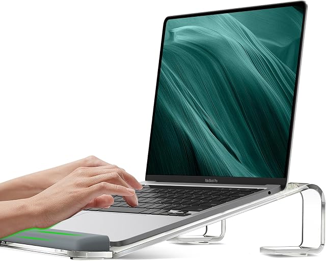 JCZT Support pour ordinateur portable en acrylique transparent, avec repose-bracelet, support ergonomique amovible Compatible avec tous les ordinateurs portables de 10-17'' MacBook Air Pro/HP/Dell/Lenovo