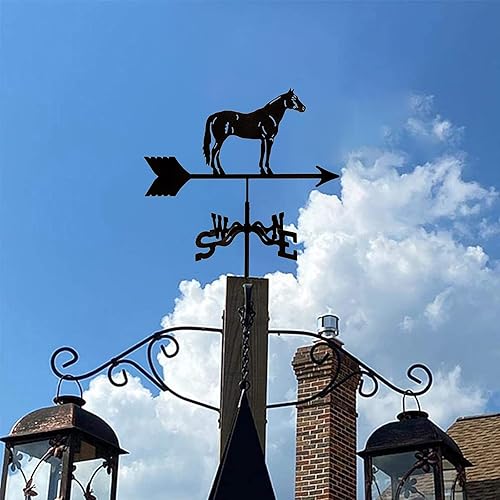 Miniatura 6 de Weathervane - Indicador de dirección del viento de caballo de hierro fundido con montaje en techo, paletas meteorológicas para jardín, decoración de