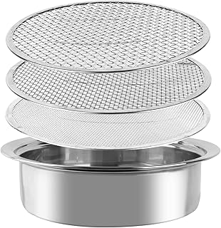 Dirt Garden Sieve Soil Sifter - Stainless Stackable Sifting Pan Soil Sand Sieve,Soil Sieve kit Contain 3 Sieve Mesh Filter,Metal Dirt Sifter for Trapping,Beach Sand Sifter,with Bonsai Soil.