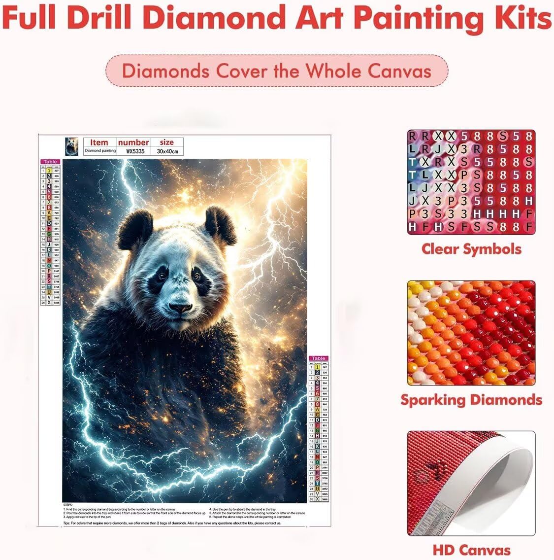 DIY Malarstwo diamentowe 5D, zestawy diamentowej pandy dla dorosłych, sztuka ze strasu, płótno, haft, artykuły rzemieślnicze, dla dzieci i dorosłych, idealna dekoracja ścienna do domu, prezenty dla