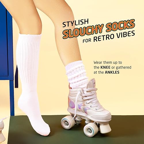 Miniatura 6 de HOT FEET Calcetines holgados para niñas, paquete de 6 calcetines altos apilados, calcetines largos de mezcla de algodón cálido para niños