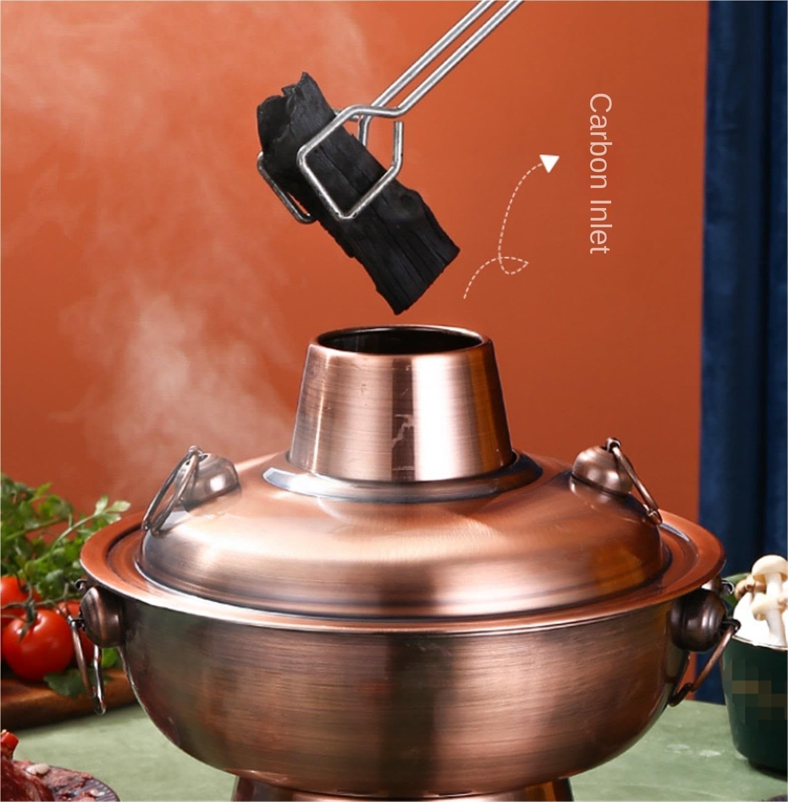 Olla Portátil para Camping Olla Caliente De Acero Inoxidable, Carbón, Cobre, Utensilios Cocina Antiguos Beijing Cenas Picnics Restaurantes Y Buffets(Blue,Silver,24cm)