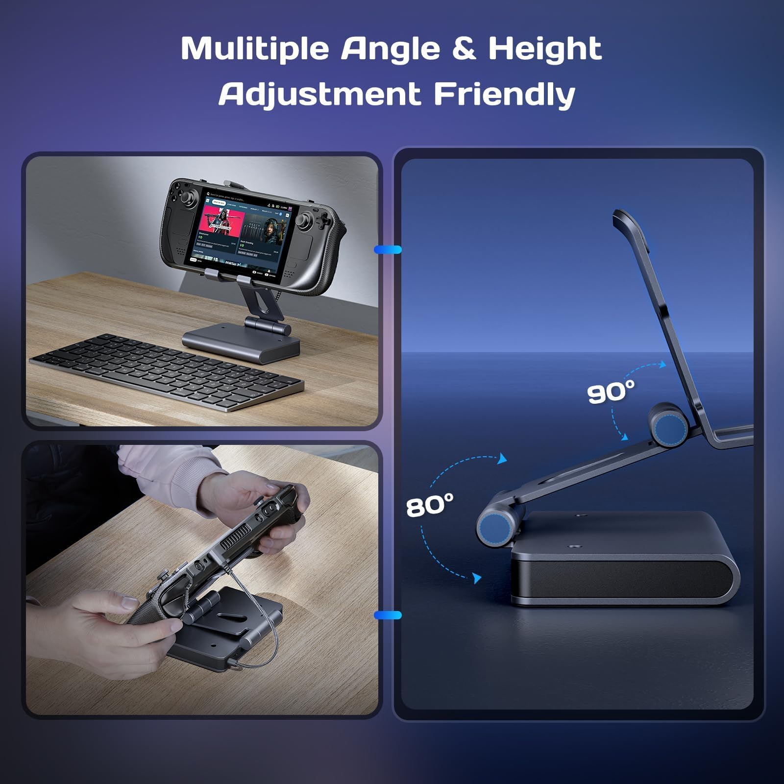 Docking station Steam Deck Dock: supporto regolabile 6 in 1 Hub Stream Deck Accessori con HDMI 2.0 4K @ 60Hz TV/1Gb Ethernet/3* USB-A 3.0/PD 3.0 Ricarica rapida per Steam, iPad, altri smartphone nero