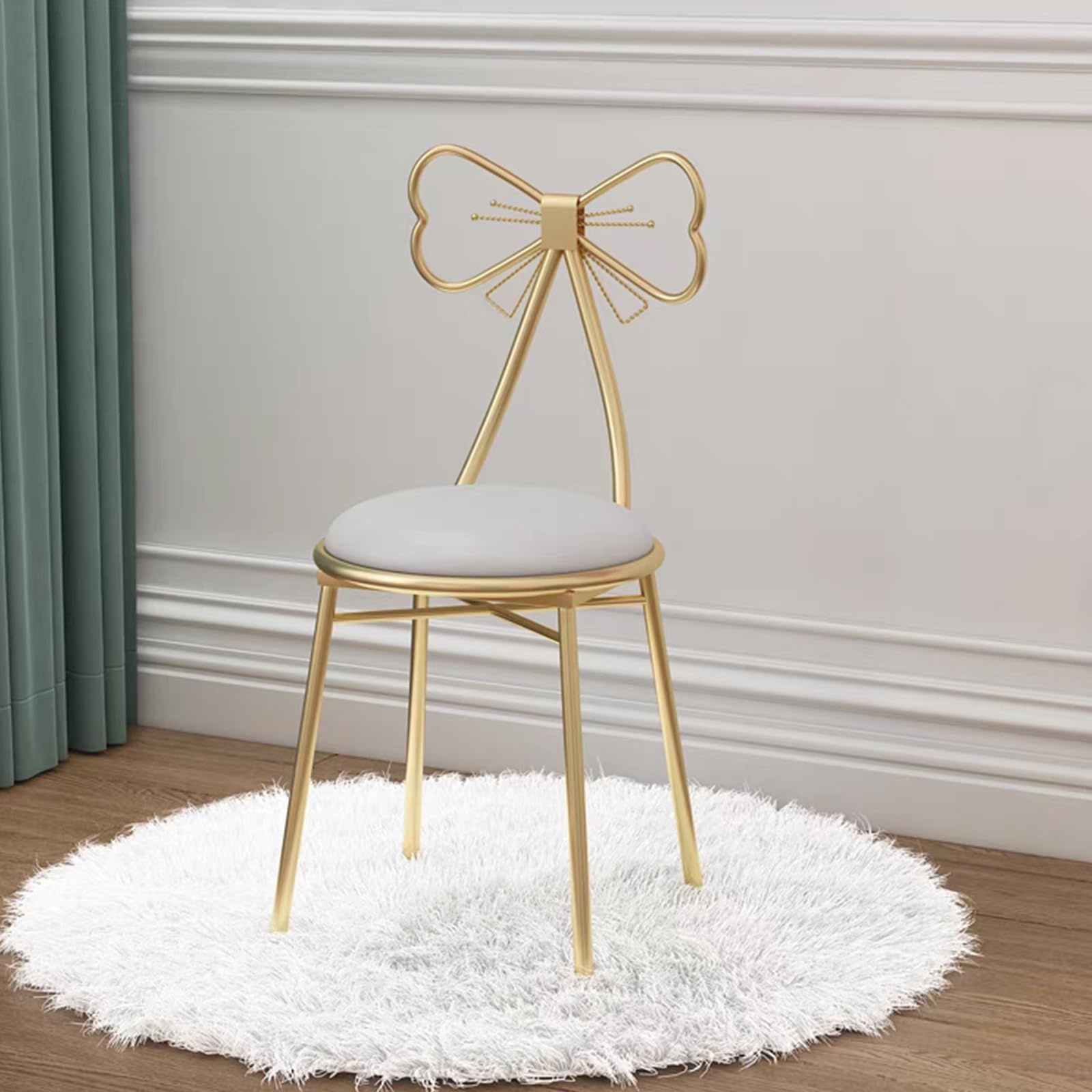 Sedia da Trucco in Ferro Battuto con Schienale, Sedia Multifunzionale con Design A Fiocco, for Camera da Letto, Soggiorno, Cucina, Sgabello di Bellezza(Rosa)
