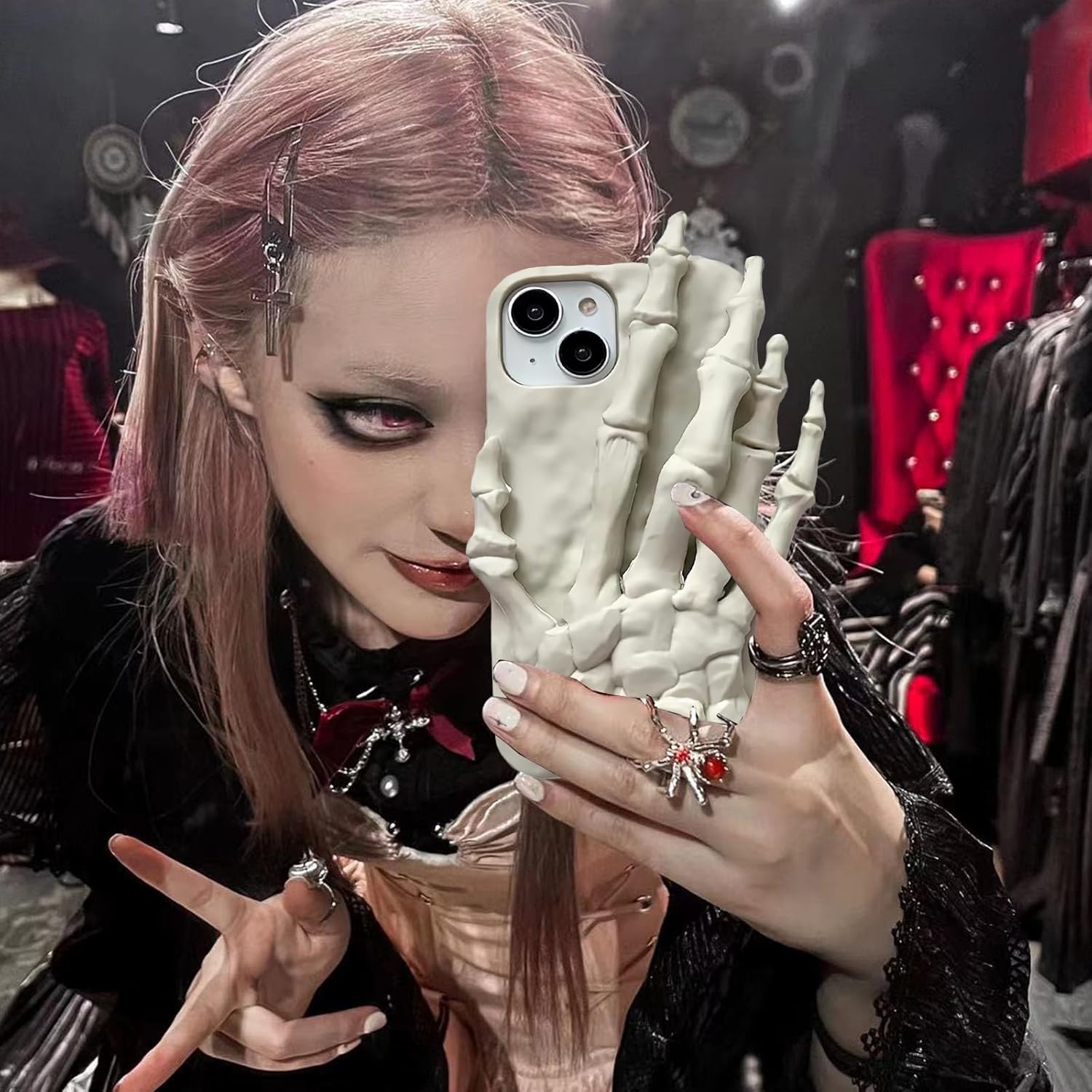 GCACE for 3D Horror Skull Hand Phone Case for iPhone 16 Pro Max, Cool Funny Halloween Ugliest Phone Cover with Skull Hand Hold Stand for Men Women Girls (iPhone 16 Pro Max) - Image 5