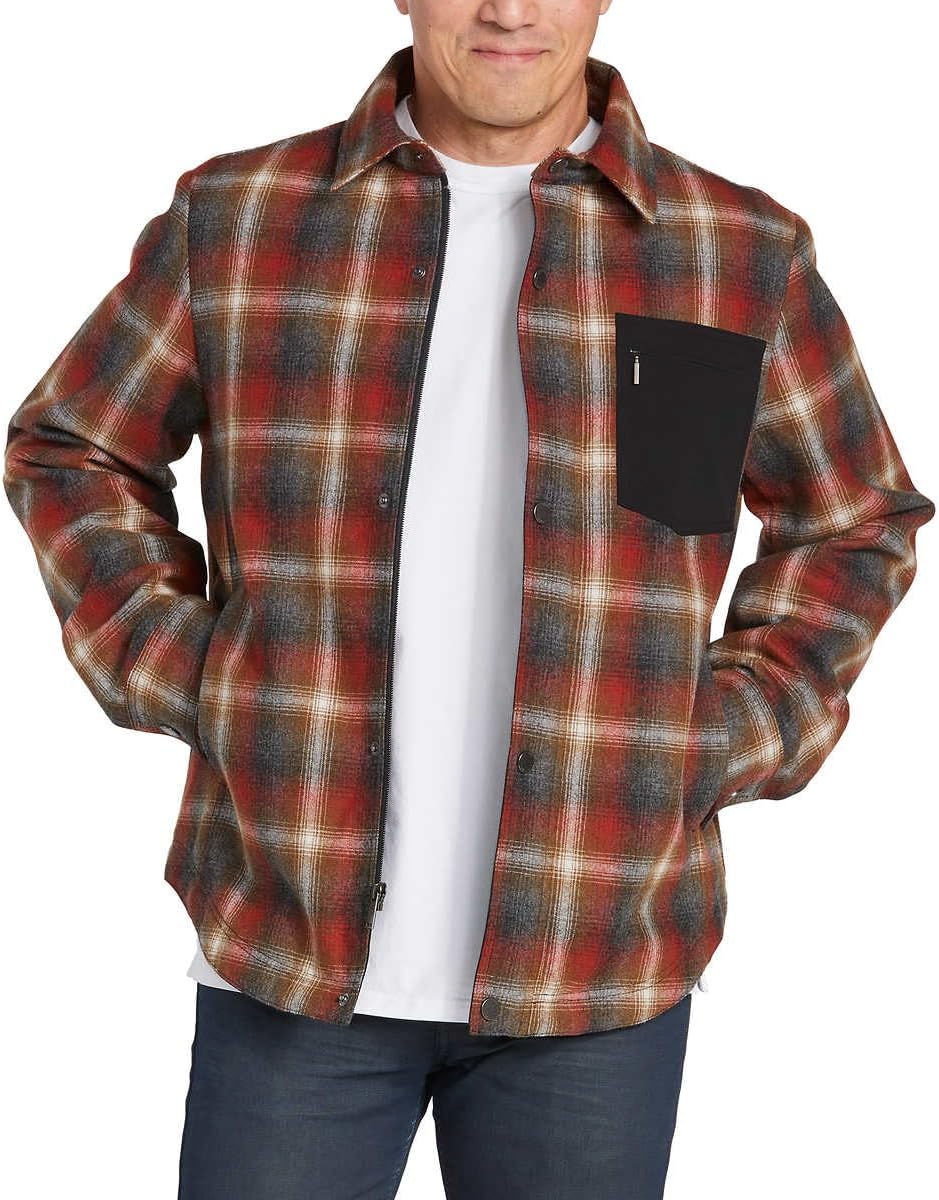 PENDLETON Men’s Polyfill Insulation Wool Blend Shirt Jacket (US, Alpha, Small, Regular, Regular, Red (Rust Gray Plaid))