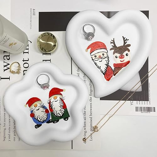 Miniatura 6 de TIGERMILLION Plato de joyería de yeso, pequeño plato decorativo para joyas, soporte para anillo de plato de baratija, patrón impreso a mano para