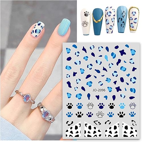 Miniatura 5 de 6 hojas de calcomanías de arte de uñas con estampado de leopardo 3D autoadhesivas, calcomanías de uñas francesas de leopardo, diseño colorido de