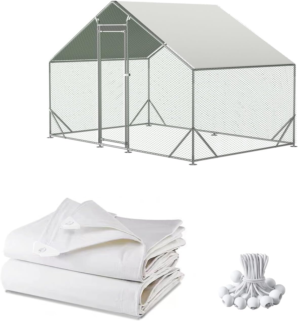 Chicken Coop Cover Waterproof and UV, 11.3 * 6.3 FT Chicken Run Cover for Winter with Ball Bungees Cords, Shade Cloth for Large Chicken Coop, Walk-in Chicken Run Pen, Chicken Coop Tarp (1 Pack)