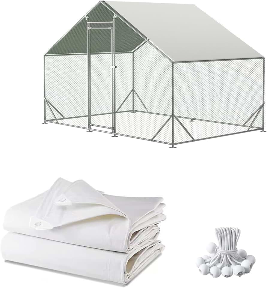 Chicken Coop Cover Waterproof and UV, 11.3 * 6.3 FT Chicken Run Cover for Winter with Ball Bungees Cords, Shade Cloth for Large Chicken Coop, Walk-in Chicken Run Pen, Chicken Coop Tarp (1 Pack)
