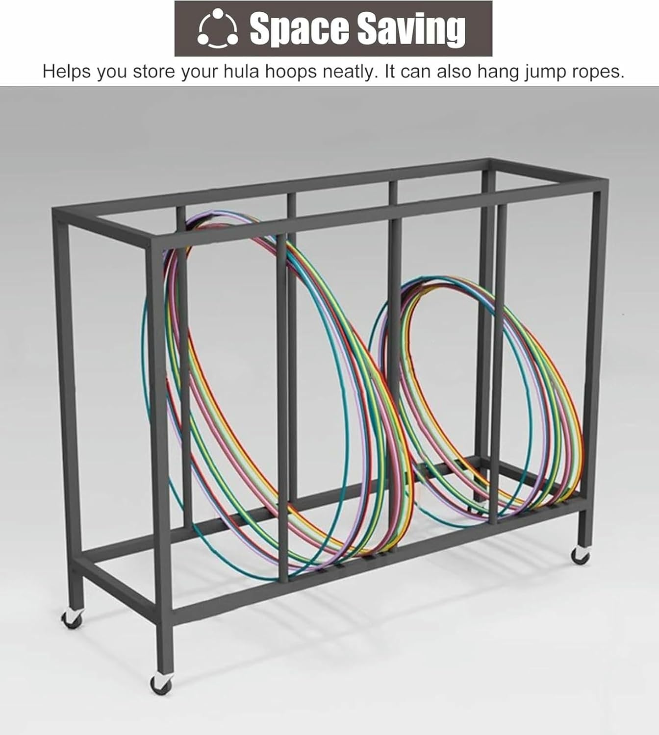 Indoor Outdoor Hula Hoop Holder Stand, Gym School Hula Hoops Equipment Cart, Mobile Fitness Ring Rack Heavy-Duty, Yoga Exercise Club Storage Shelf