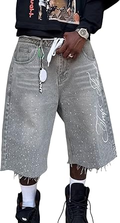 Y2k Jean Shorts Men Baggy Jorts Wash Denim Shorts Vintage Fashion Summer Wide Leg Loose Hip Hop Jorts