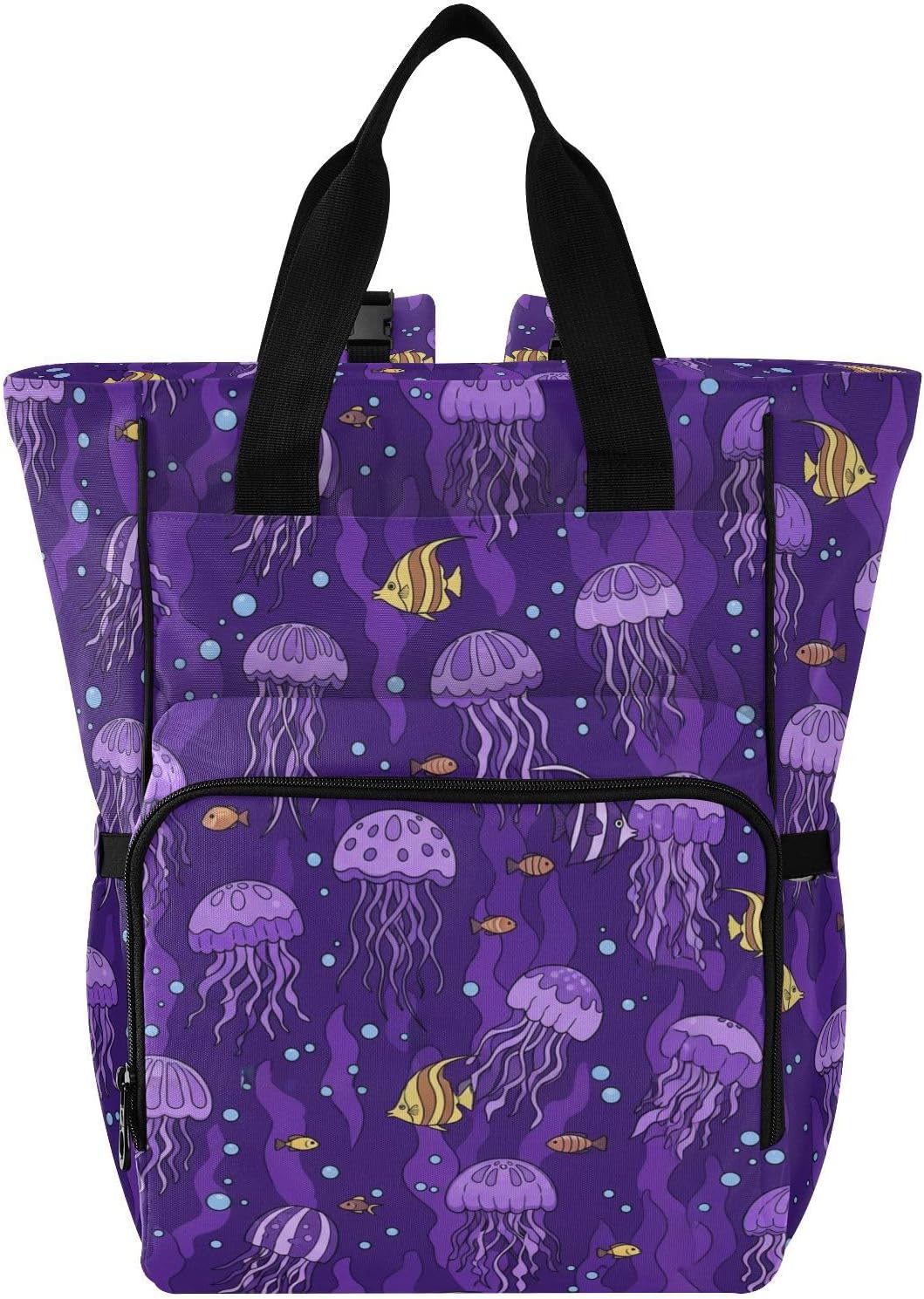 Jellyfish Fish Purple Print Diaper Bag Backpack for Baby Boys Girls Multifunction Baby Essentials Travel Tote with Stroller Straps & Bottle Storage Large Travel Diaper Backpack for Dads Moms Baby