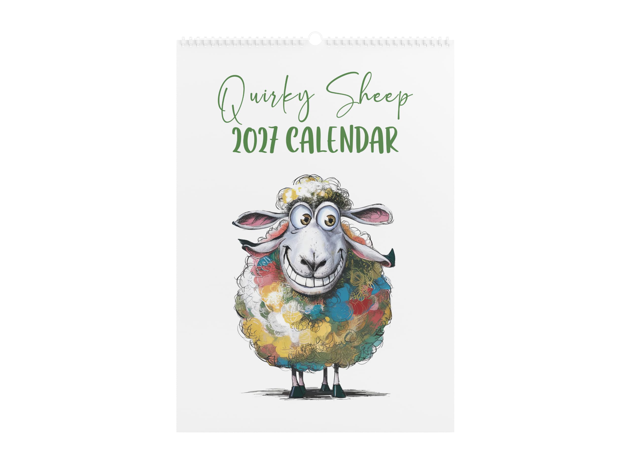 Quirky Sheep 2027 Wall Calendar, 12 Months, Whimsical Illustrated Sheep Calendar, Funny Sheep Famrer Gift, Handmade Calendar. Monday Start