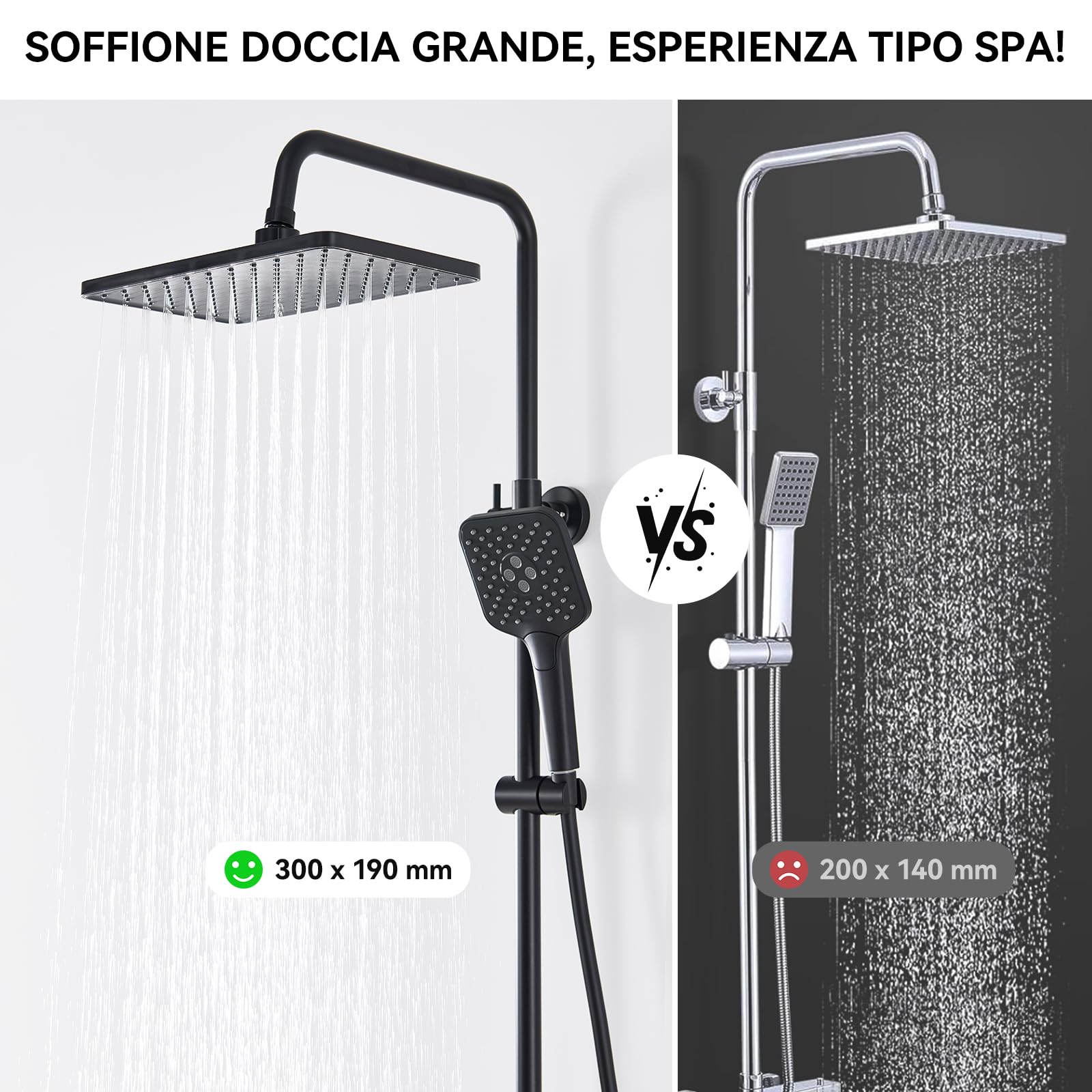 Auralum Colonna Doccia con Miscelatore Termostatico, Miscelatore Doccia Esterno, Saliscendi Doccia con Soffione Doccia 30*19cm e Doccetta 3 Getti, Saliscendi Doccia Altezza Regolabile 90-125cm, Nera