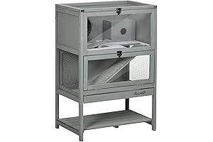 PawHut Wooden Hamster Cage with Stand for Exercise and Fun